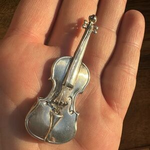 Vintage 925 Sterling Silver Art Deco Violin Brooch pin